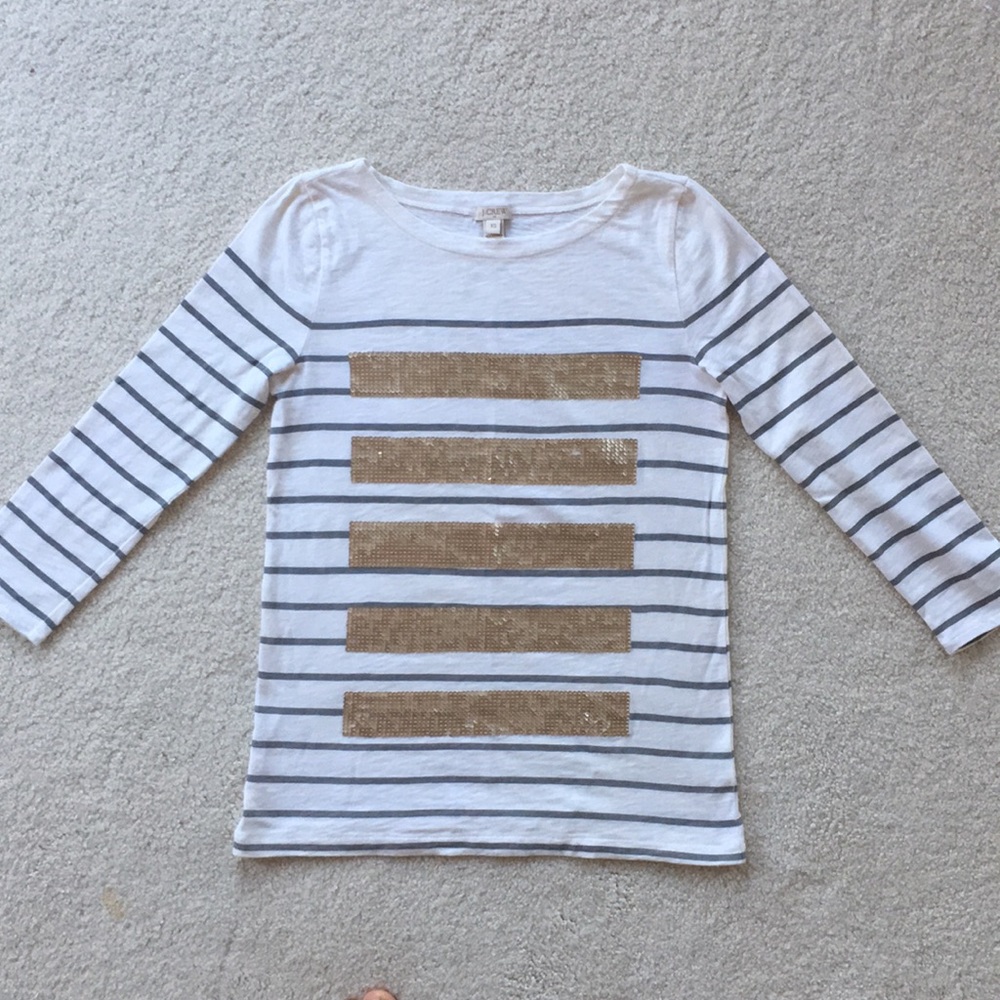 J Crew Sequin Striped Tee XS